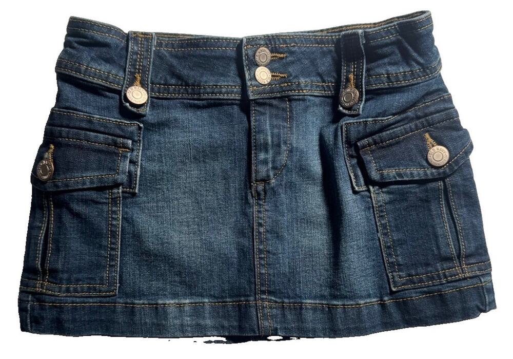 Old Navy Girls Size 6-7 Denim Cargo Mini Skirt Blue Adjustable Waist Stretch
